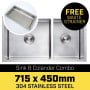 Kartrite 304 Stainless Steel Kitchen Sink 715 x 450mm Single Bowl Undermount Drop-In Laundry Sink with Strainer Waste thumbnail 2