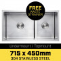 304 Stainless Steel Undermount Topmount Kitchen Laundry Sink - 715 x 450mm thumbnail 3