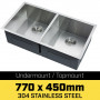 304 Stainless Steel Undermount Topmount Kitchen Laundry Sink - 770 x 450mm thumbnail 2