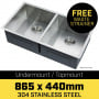 304 Stainless Steel Undermount Topmount Kitchen Laundry Sink - 865 x 440mm thumbnail 3