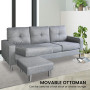 Linen Corner Sofa Couch Lounge Chaise with Metal Legs - Grey thumbnail 8