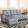 Linen Corner Sofa Couch Lounge Chaise with Metal Legs - Grey thumbnail 9