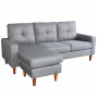 Linen Corner Sofa Couch Lounge Chaise with Wooden Legs - Grey thumbnail 1