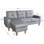 Linen Corner Sofa Couch Lounge Chaise with Wooden Legs - Grey thumbnail 6