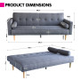 Madison 3 Seater Linen Sofa Bed Couch with Pillows - Dark Grey thumbnail 9