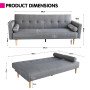 Madison 3 Seater Linen Sofa Bed Couch with Pillows - Light Grey thumbnail 8