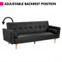 Madison 3 Seater PU Faux Leather Sofa Bed Couch with Pillows - Black thumbnail 5