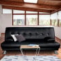 Manhattan 3 Seater PU Faux Leather Sofa Bed Couch Lounge Futon - Black thumbnail 1