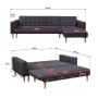 Linen Fabric Corner Sofa Bed Couch Lounge with Chaise - Dark Grey thumbnail 3