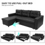 3-Seater Corner Sofa Bed Storage Chaise Couch Faux Leather - Black thumbnail 12