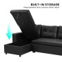 3-Seater Corner Sofa Bed Storage Chaise Couch Faux Leather - Black thumbnail 13