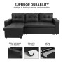 3-Seater Corner Sofa Bed Storage Chaise Couch Faux Leather - Black thumbnail 15