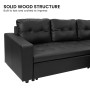 3-Seater Corner Sofa Bed Storage Chaise Couch Faux Leather - Black thumbnail 16