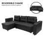 3-Seater Corner Sofa Bed Storage Chaise Couch Faux Leather - Black thumbnail 17