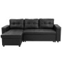 3-Seater Corner Sofa Bed Storage Chaise Couch Faux Leather - Black thumbnail 1