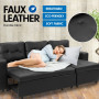 3-Seater Corner Sofa Bed Storage Chaise Couch Faux Leather - Black thumbnail 5