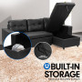 3-Seater Corner Sofa Bed Storage Chaise Couch Faux Leather - Black thumbnail 9