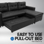 3-Seater Corner Sofa Bed Storage Chaise Couch Faux Leather - Black thumbnail 10