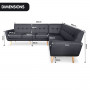Faux Linen Corner Wooden Sofa Lounge L-shaped with Chaise Black thumbnail 6