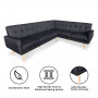 Faux Linen Corner Wooden Sofa Lounge L-shaped with Chaise Black thumbnail 2