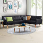 Faux Linen Corner Wooden Sofa Lounge L-shaped with Chaise Black thumbnail 7