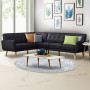 Faux Linen Corner Wooden Sofa Futon Lounge L-shaped with Chaise Black thumbnail 7