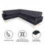 Faux Linen Corner Wooden Sofa Futon Lounge L-shaped with Chaise Black thumbnail 2