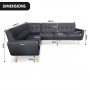 Faux Linen Corner Wooden Sofa Futon Lounge L-shaped with Chaise Black thumbnail 6