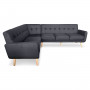 Faux Linen Corner Wooden Sofa Futon Lounge L-shaped with Chaise Black thumbnail 3