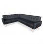 Faux Linen Corner Wooden Sofa Futon Lounge L-shaped with Chaise Black thumbnail 1