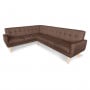 Faux Linen Corner Wooden Sofa Lounge L-shaped with Chaise Brown thumbnail 1