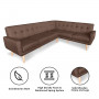 Faux Linen Corner Wooden Sofa Lounge L-shaped Futon with  Chaise Brown thumbnail 2