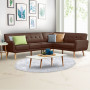 Faux Linen Corner Wooden Sofa Lounge L-shaped Futon with  Chaise Brown thumbnail 7