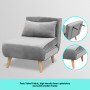 Adjustable Corner Single Seater Lounge Suede Sofa Bed Chair Light Grey thumbnail 9