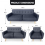 Sarantino 6 Seater Linen Fabric Sofa Couch Futon Lounge Set Dark Grey thumbnail 12