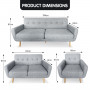 Sarantino 6 Seater Linen Fabric Sofa Couch Futon Lounge Set Light Grey thumbnail 10