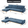 Sarantino 3-Seater wooden Corner Sofa Bed Lounge Chaise Couch - Blue thumbnail 9
