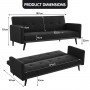 Sarantino 3 Seater Modular Linen Fabric Bed Sofa  Couch Armrest Black thumbnail 9
