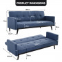 Sarantino 3 Seater Modular Linen Fabric Bed Sofa Couch Armrest Blue thumbnail 9