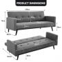 Sarantino 3 Seater Modular Linen Fabric  Bed Sofa Armrest Light Grey thumbnail 8
