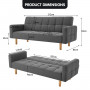 Sarantino 3 Seater Linen Fabric  Bed Sofa Armrest Futon Dark Grey thumbnail 10