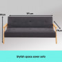 Three Seater Linen Fabric Sofa Bed Lounge Couch Futon - Dark Grey thumbnail 4
