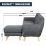 Linen Corner Sofa Couch Lounge L-shaped with Chaise - Dark Grey thumbnail 7