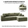 Sarantino Soffia 2.75m Green Corduroy Corner Sofa with Chaise L-Shape Sectional Couch 3 Seater Lounge Sofa in a Box thumbnail 5