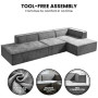 Sarantino Vani Compressed 3 Seater Modular Sofa Set- Dark Grey thumbnail 6