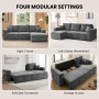 Sarantino Caliana Reversible L Shape Sofa Bed with Storage & Backrest - Grey thumbnail 7