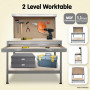 2-Layered Work Bench Garage Storage Table Tool Shop Shelf Silver thumbnail 5