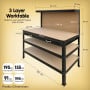 3-Layered Work Bench Garage Storage Table Tool Shop Shelf thumbnail 4