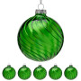 Christabelle Box of 6 Rich Green Glass Baubles with Stripe Wave Pattern thumbnail 4