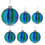 Christabelle 6 Blue Green Glass Christmas Baubles Striped 8cm Xmas Tree Decorations Hanging Ornaments Gift Boxed Set thumbnail 1